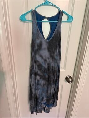 Erge Blue and Gray Tie-Dye Racerback Dress